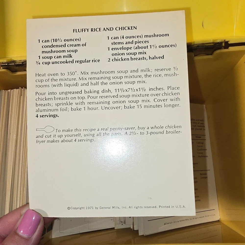 Vintage Betty Crocker Recipe Card Library 1970s Yellow Plastic Box Made in USA